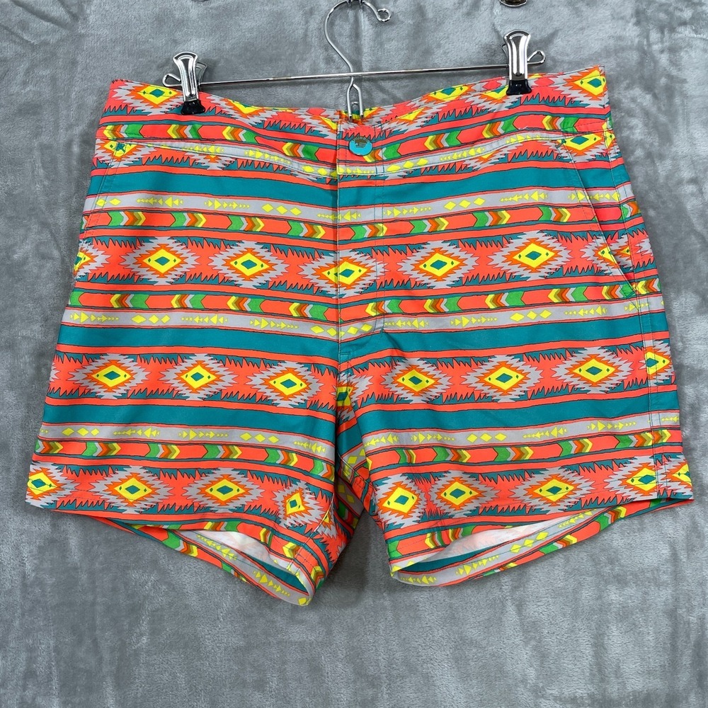 Chubbies Swim Shorts Mens Size M Aztec Zip Pocket Mesh Lined Orange Trunks 5.5"